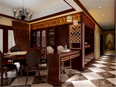中式风格的别墅餐厅。