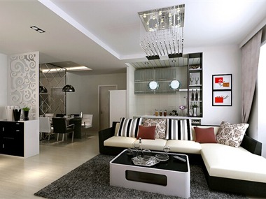 现代简约的居宅空间裡，设计师延伸沙发背墙的石材语汇