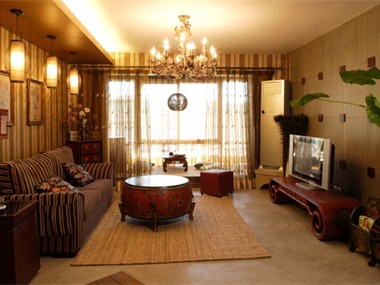 滨江名城中式三居室设计客厅