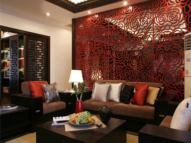 中式客厅沙发背景墙效果图