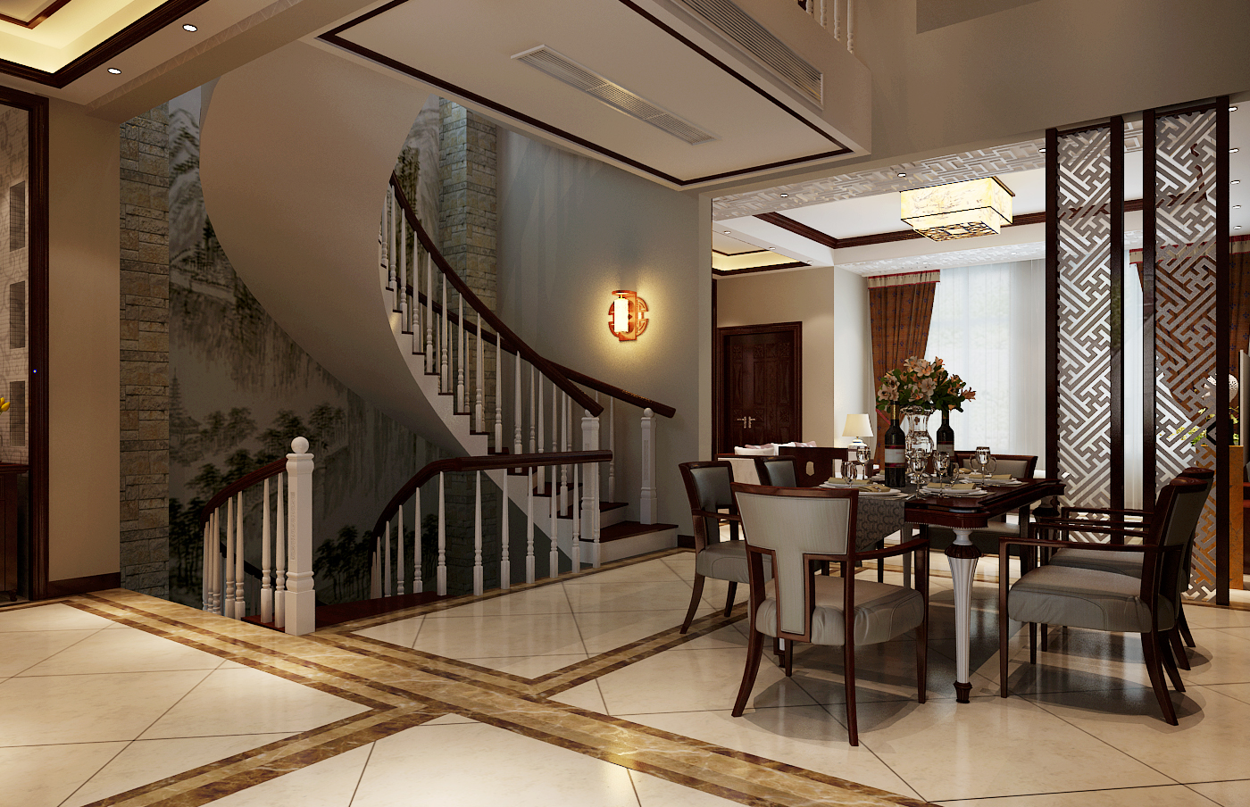 新古典餐厅楼梯效果图