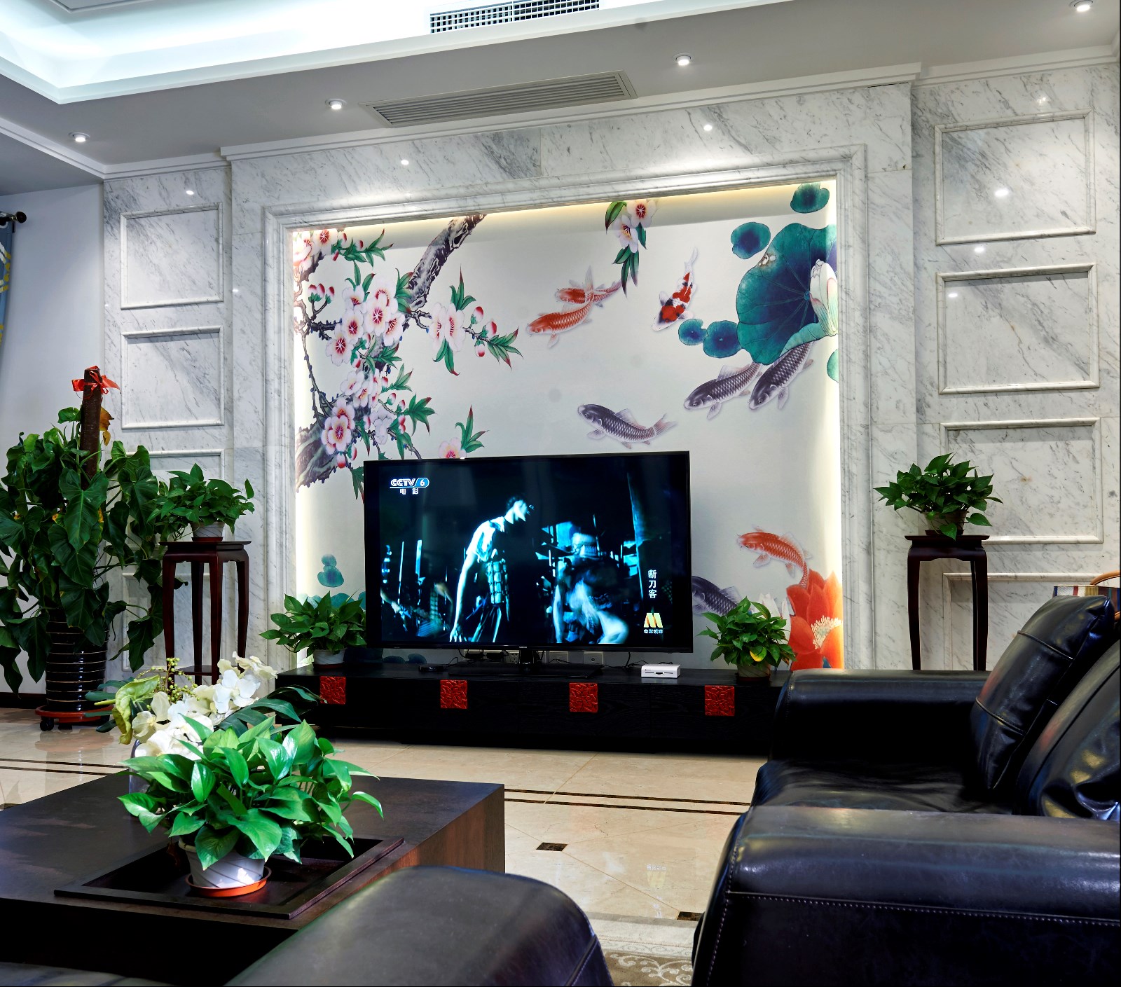 中式客厅电视背景墙实景图