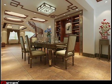 本案推崇中式设计风格，一楼厅堂与独立的品茶区用以半